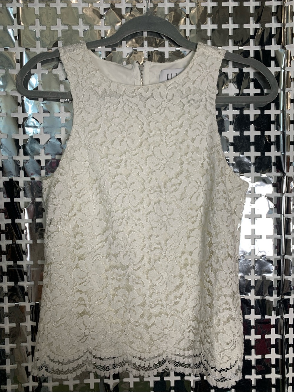 Elle Ivory Lace Sleeveless Tank with Floral Pattern